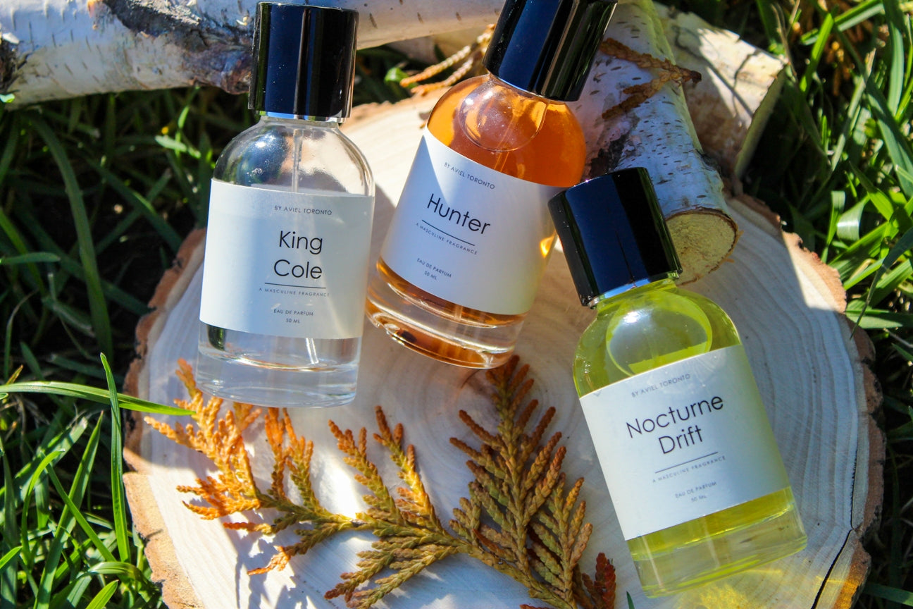 New Aviel Toronto fragrances displayed in modern packaging, highlighting fresh perfume launches available to order online with free shipping; premium, long-lasting scents for customers searching for high-quality perfumes delivered to their door.